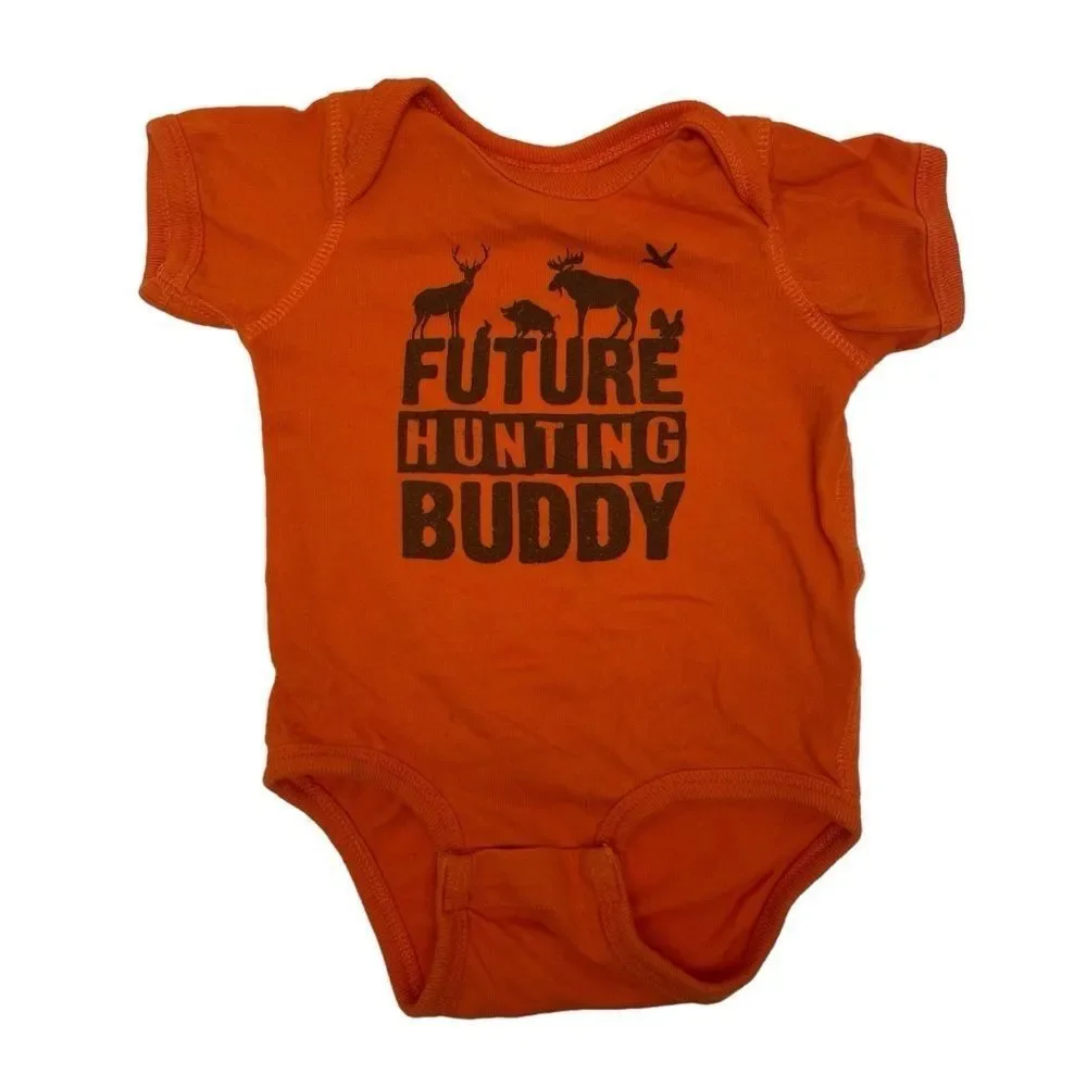 Rabbit Skins Onesie Future Hunting Buddy Orange & Black Baby Boy Size 6 months
